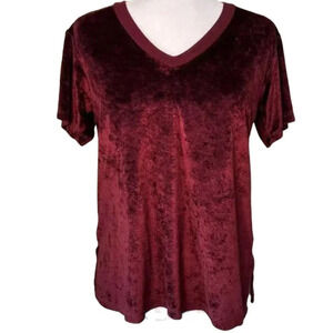 MICHAEL STARS Maroon Velvet or Velour V Neck T Shirt Top - size small